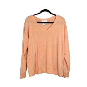M MAGASCHONI Super Soft Peachy Orange V Neck Pullover size Large
